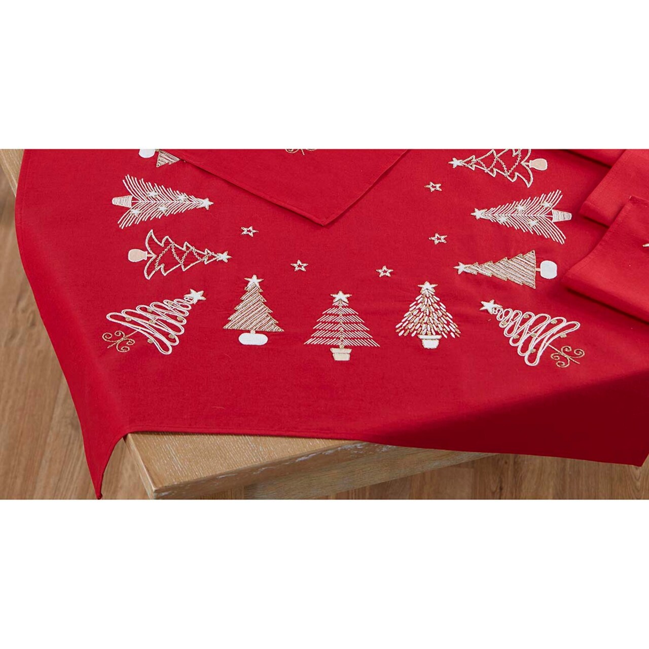 Craftways Golden Christmas Trees Table Topper Stamped Embroidery Kit